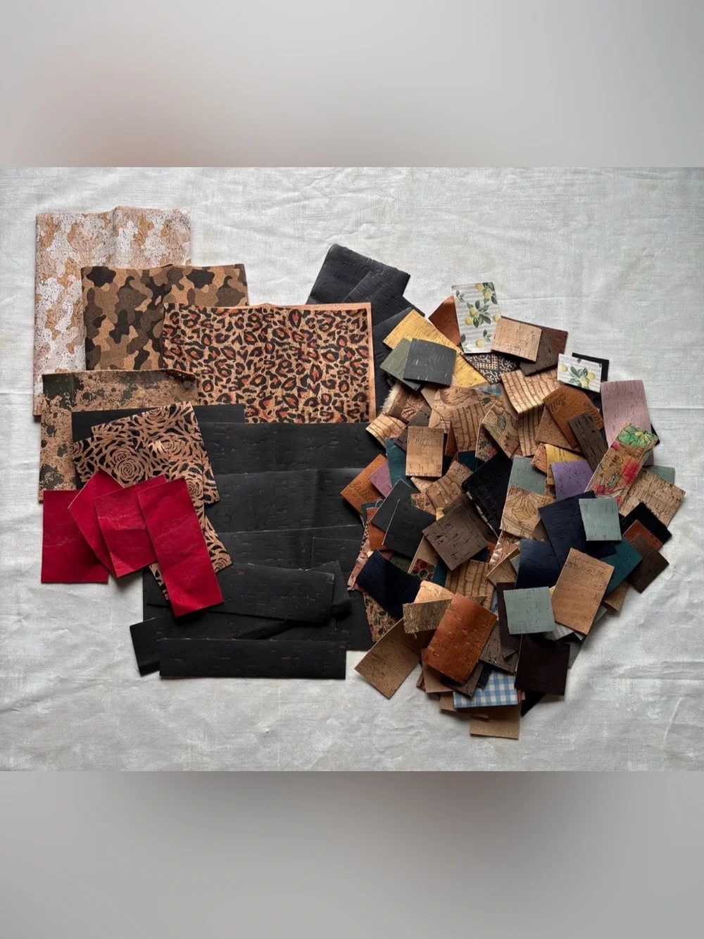 14 oz Sallie Tomato Premium Cork Fabric Wild Card Remnants Destash Lot Mix
